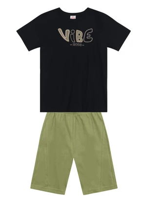 Brandili - Conjunto Infantil Menino em Meia Malha Preto - BRANDILI