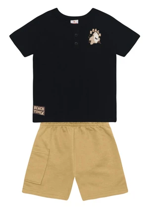 Brandili - Conjunto Infantil Menino em Meia Malha Preto - BRANDILI