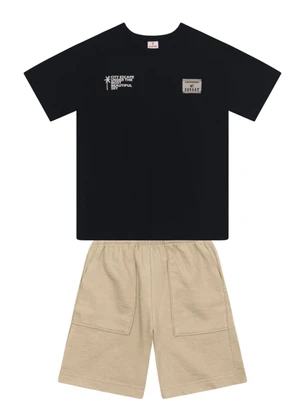 Brandili - Conjunto Infantil Menino em Meia Malha Preto - BRANDILI