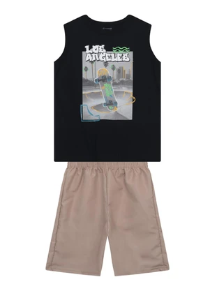 Brandili - Conjunto Infantil Menino em Meia Malha Preto - BRANDILI