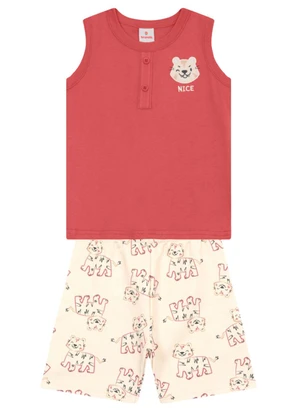 Brandili - Conjunto Infantil Menino em Meia Malha Rosa - BRANDILI