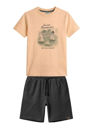 Mundi - Conjunto Infantil Menino em Meia Malha Salmão - MUNDI