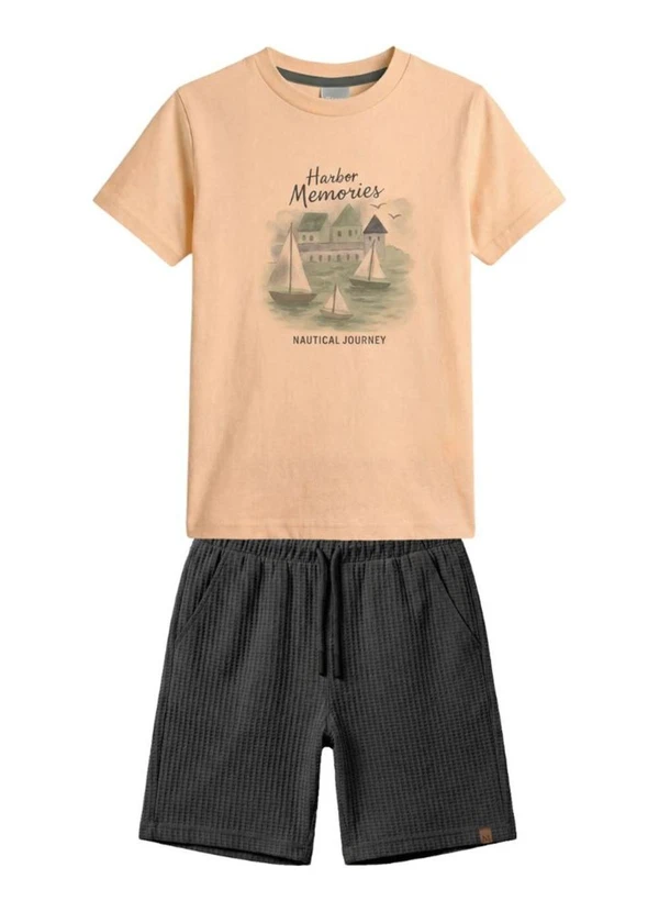 Mundi - Conjunto Infantil Menino em Meia Malha Salmão