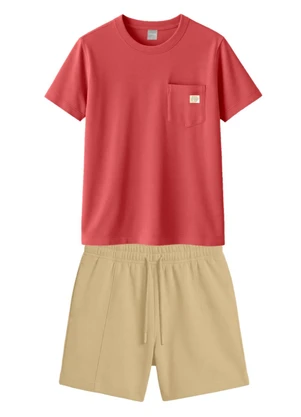Brandili - Conjunto Infantil Menino em Meia Malha Rosa - BRANDILI