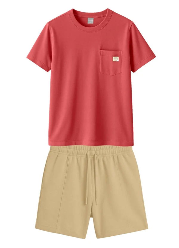 Brandili - Conjunto Infantil Menino em Meia Malha Rosa