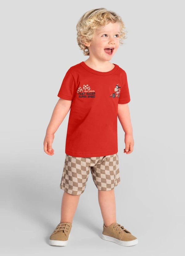 Brandili - Conjunto Infantil Menino em Meia Malha Vermelho
