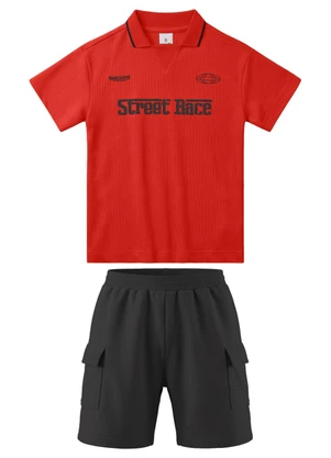Brandili - Conjunto Infantil Menino em Meia Malha Vermelho - BRANDILI