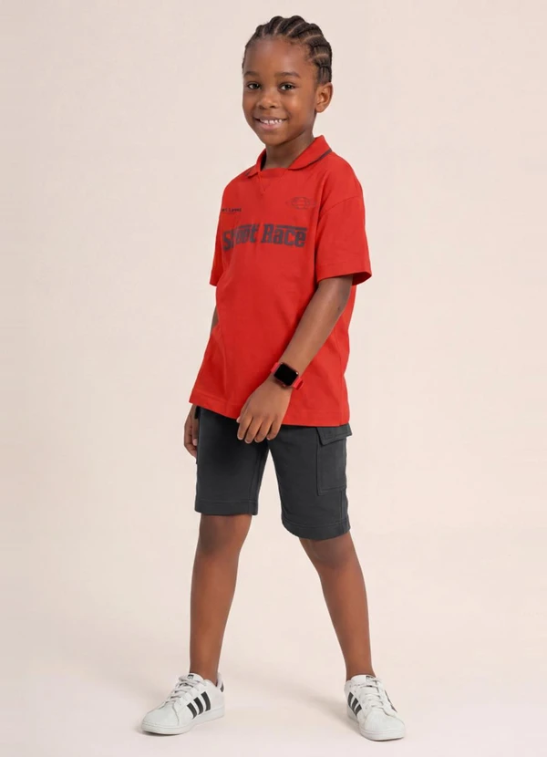 Brandili - Conjunto Infantil Menino em Meia Malha Vermelho