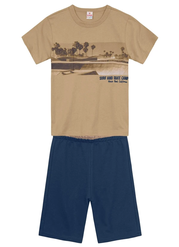 Brandili - Conjunto Infantil Menino Estampa de Praia Marrom