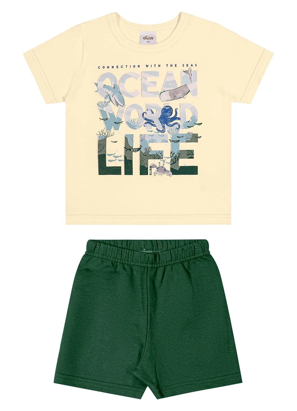 Elian - Conjunto Infantil Menino Estampa Oceano Bege
