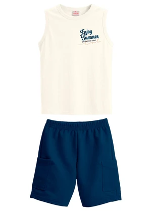 Brandili - Conjunto Infantil Menino Estampa Praia Bege - BRANDILI