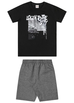 Elian - Conjunto Infantil Menino Estampa Urbana Preto - ELIAN