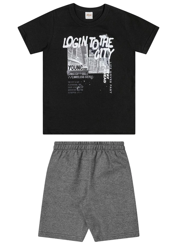 Elian - Conjunto Infantil Menino Estampa Urbana Preto 1