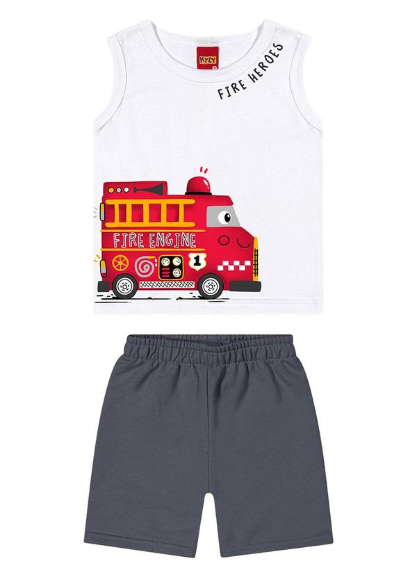 Kyly - Conjunto Infantil Menino Estampado Branco