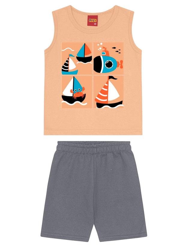 Kyly - Conjunto Infantil Menino Estampado Laranja