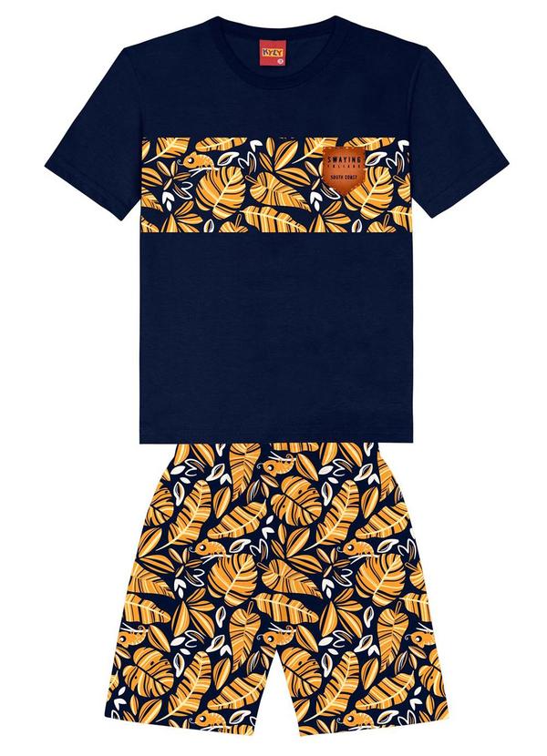 Kyly - Conjunto Infantil Menino Folhagens Marinho