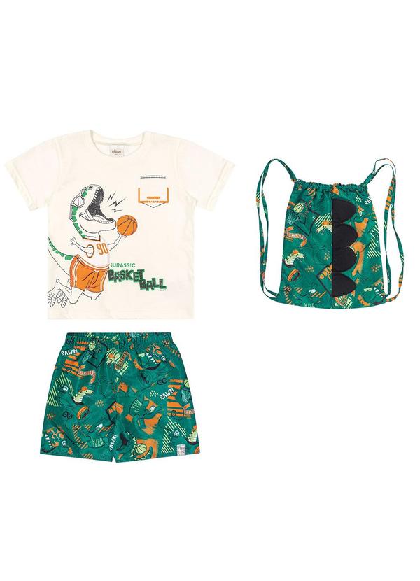 Elian - Conjunto Infantil Menino Fun com Bolsa Dino Bege