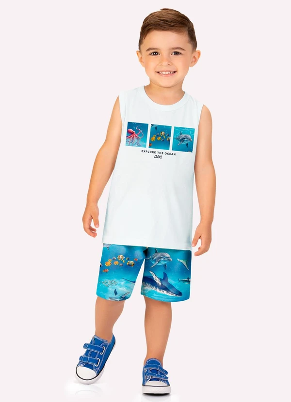 Kyly - Conjunto Infantil Menino Fundo do Mar Branco