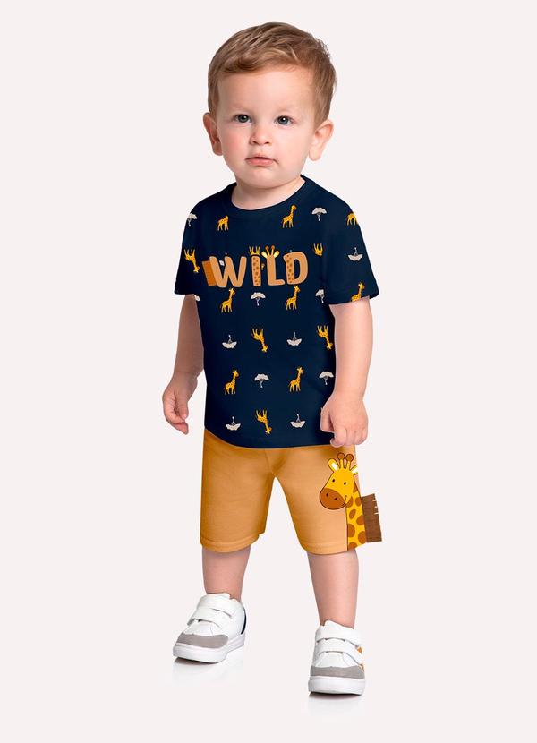 Kyly - Conjunto Infantil Menino Girafa Azul Marinho