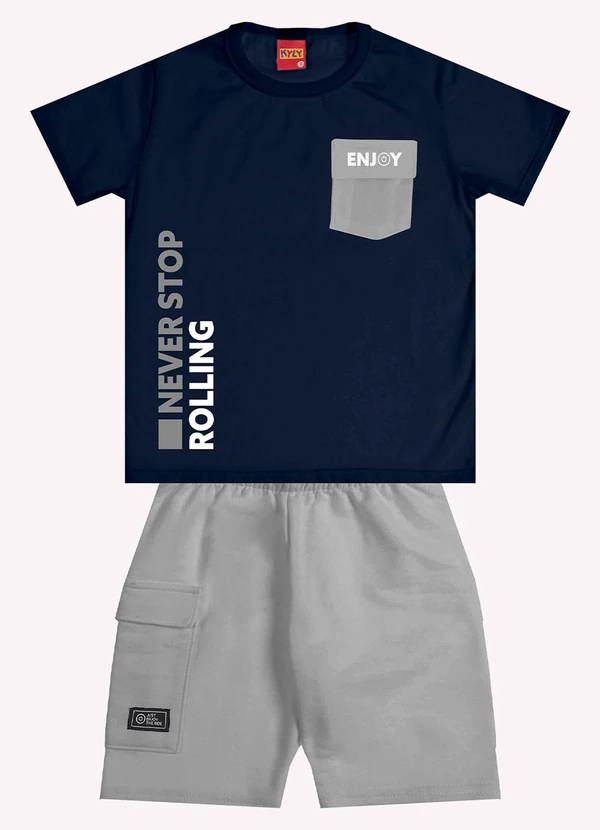Kyly - Conjunto Infantil Menino Lettering Azul Marinho