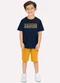 Milon - Conjunto Infantil Menino Lettering Branco - variação: Azul Marinho