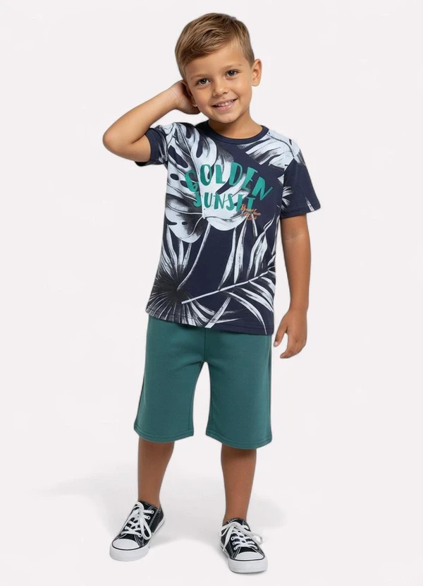 Kyly - Conjunto Infantil Menino Lettering Azul Marinho