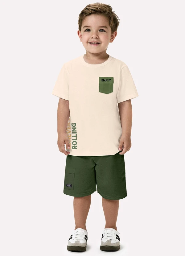 Kyly - Conjunto Infantil Menino Lettering Bege