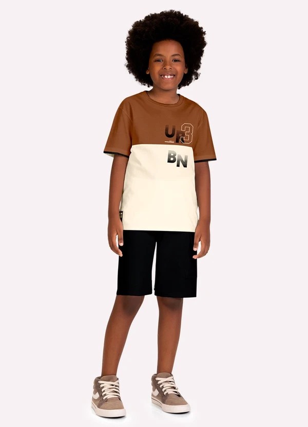 Kyly - Conjunto Infantil Menino Lettering Marrom
