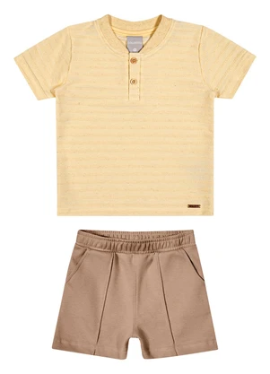 Colorittá - Conjunto Infantil Menino Linho Listrado Amarelo - COLORITTÁ