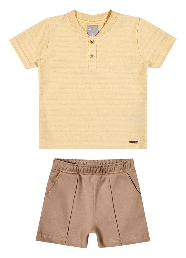 Colorittá - Conjunto Infantil Menino Linho Listrado Amarelo
