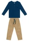 Mundi - Conjunto Infantil Menino Listrado Marrom - variação: Azul