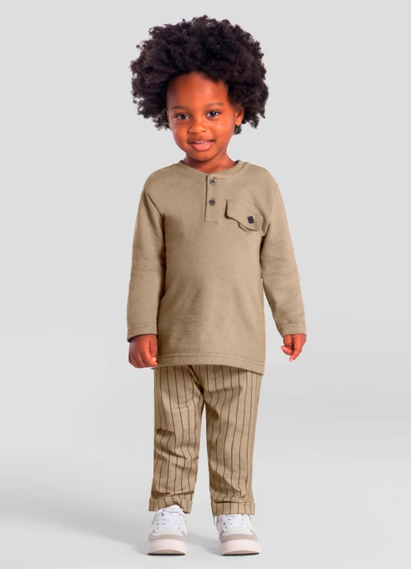 Mundi - Conjunto Infantil Menino Listrado Marrom