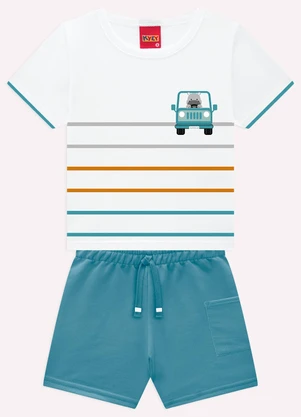 Kyly - Conjunto Infantil Menino Listras Branco - KYLY