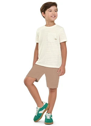 Elian - Conjunto Infantil Menino Malha Rajada Bege - ELIAN