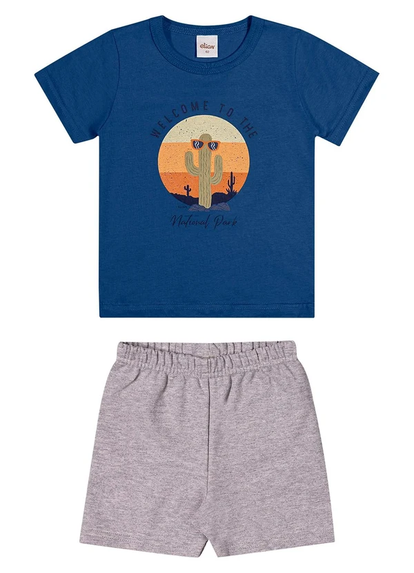 Elian - Conjunto Infantil Menino Manga Curta Cacto Azul