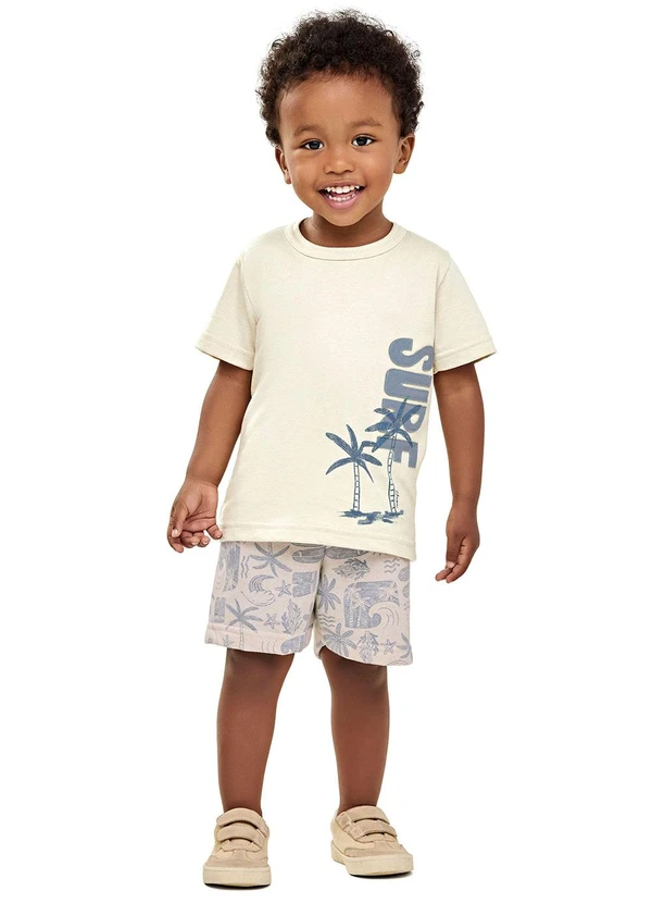 Elian - Conjunto Infantil Menino Manga Curta Surf Branco