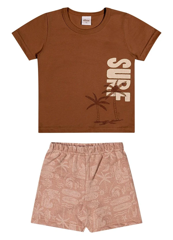 Elian - Conjunto Infantil Menino Manga Curta Surf Marrom 1