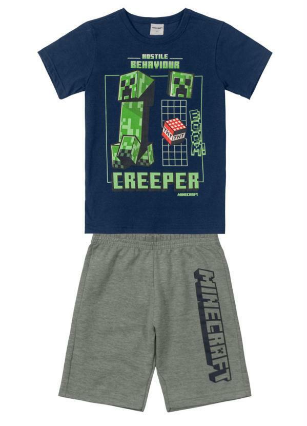 Brandili - Conjunto Infantil Menino Minecraft Azul
