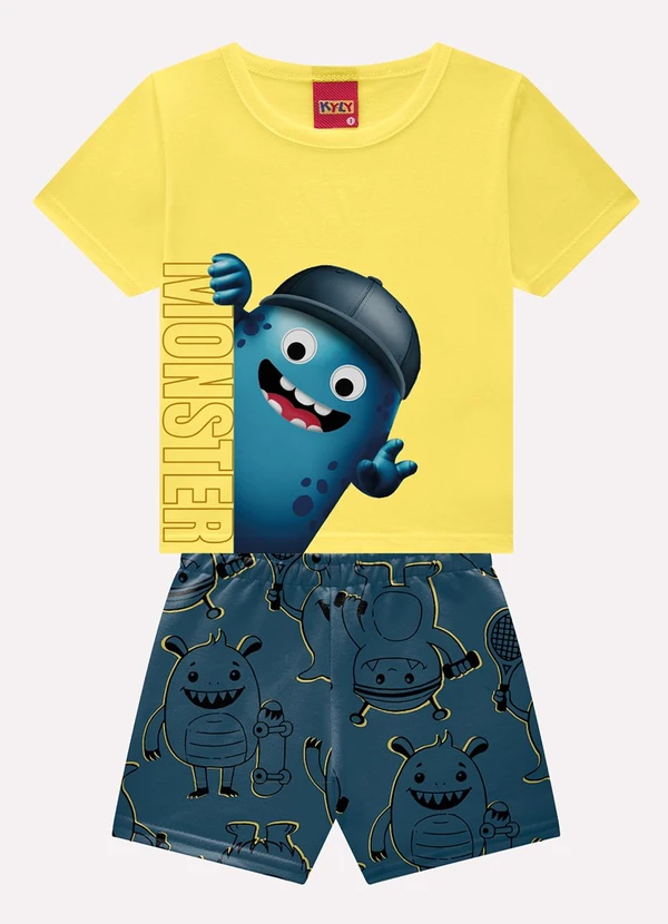 Kyly - Conjunto Infantil Menino Monstrinhos Amarelo