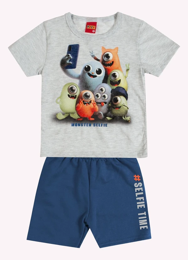 Kyly - Conjunto Infantil Menino Monstrinhos Cinza
