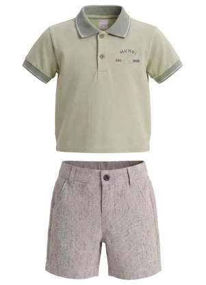Mundi - Conjunto Infantil Menino Piquet Bordado Verde - MUNDI