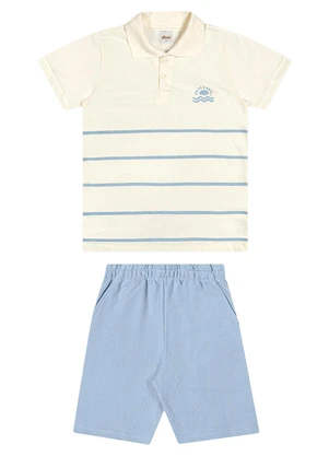 Elian - Conjunto Infantil Menino Polo Listrado Bege - ELIAN