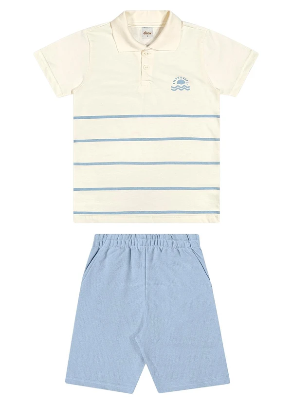 Elian - Conjunto Infantil Menino Polo Listrado Bege