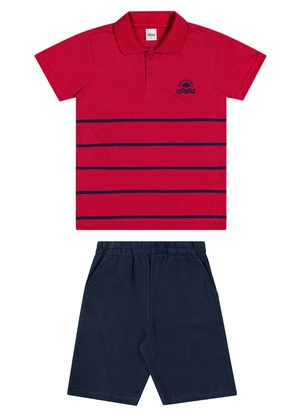 Elian - Conjunto Infantil Menino Polo Listrado Vermelho - ELIAN