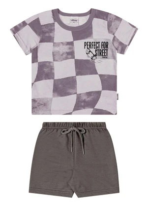 Elian - Conjunto Infantil Menino Quadriculado Cinza - ELIAN