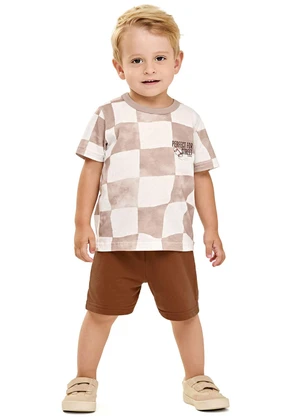 Elian - Conjunto Infantil Menino Quadriculado Marrom - ELIAN