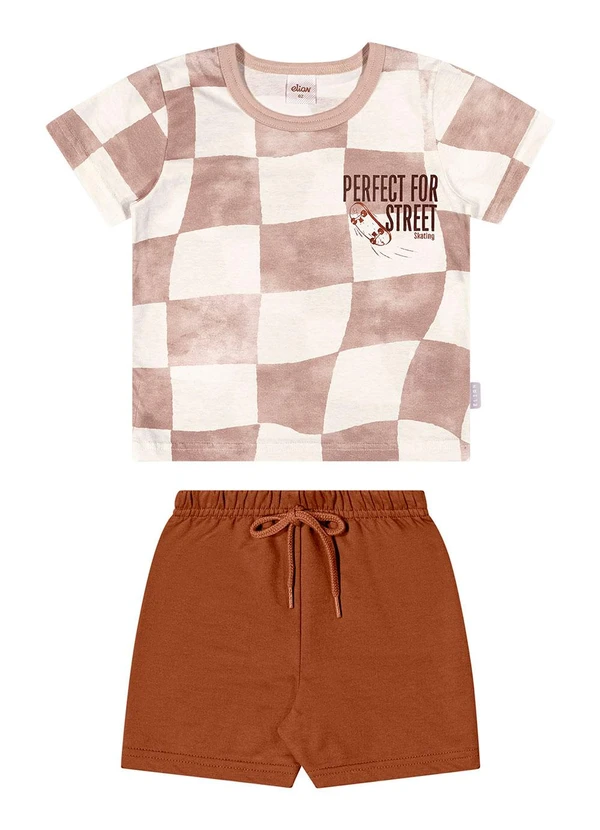 Elian - Conjunto Infantil Menino Quadriculado Marrom 2