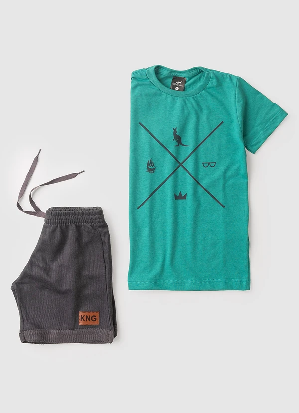 Rosa Azul - Conjunto Infantil Menino Símbolos Kangulu Verde 2