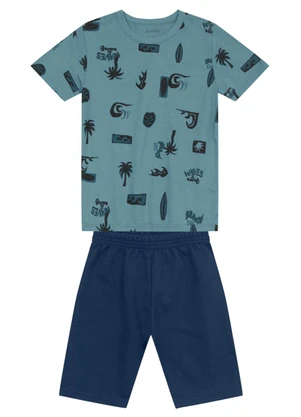 Brandili - Conjunto Infantil Menino Tropical de Surf Azul - BRANDILI