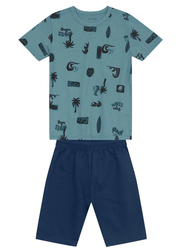 Brandili - Conjunto Infantil Menino Tropical de Surf Azul